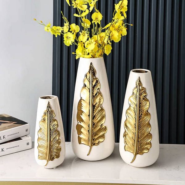 White Gold Ceramic Vase